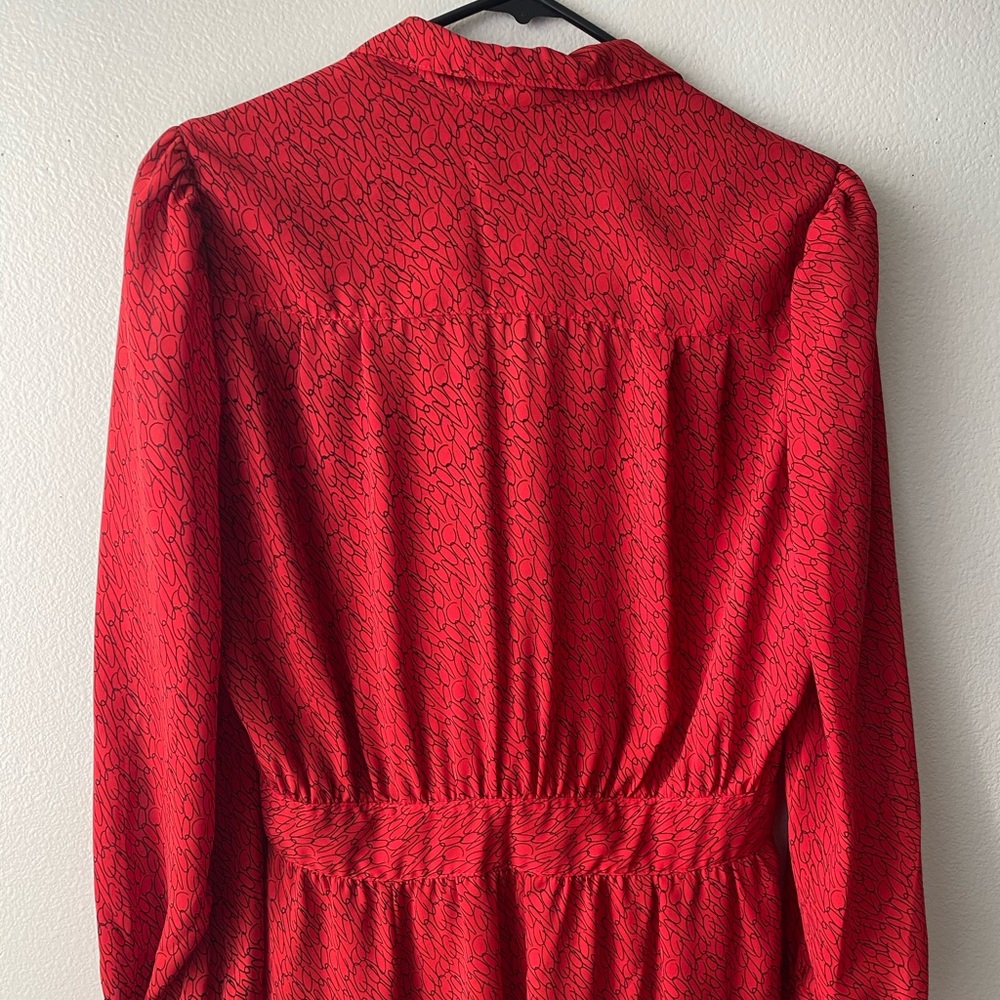 80s Red Doodle Semi-Sheer Cocktail Dress VINTAGE - Picture 6 of 10